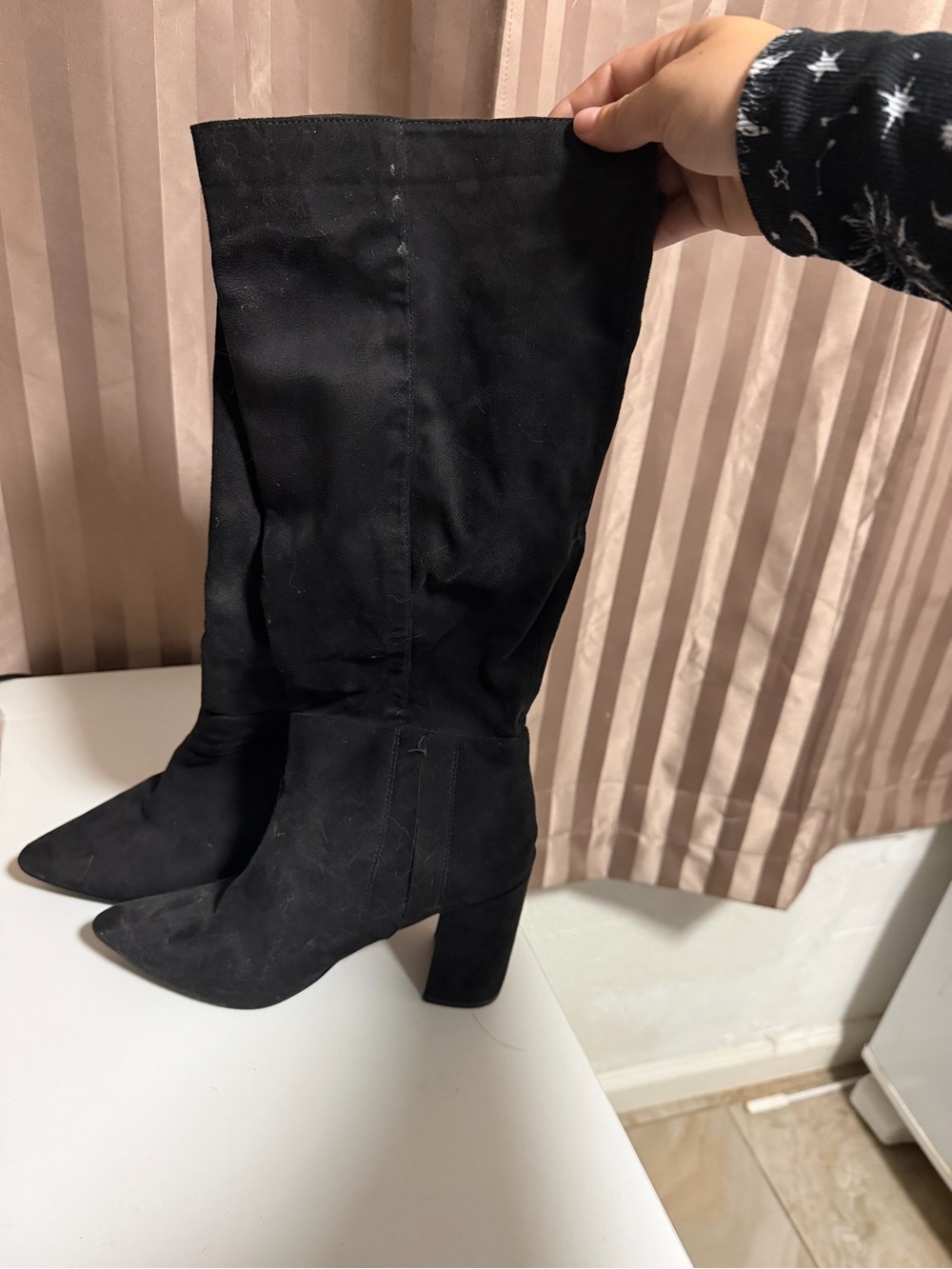 Black Knee-High Block Heel Boots